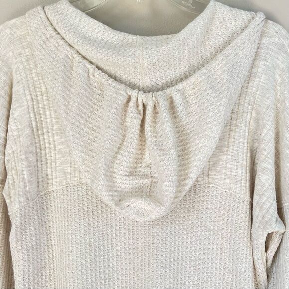 Sunday Linen Blend Long Sleeve Tie Bottom Stretch Lightweight  Hoodie Size L - Picture 3 of 11